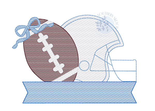 Football Helmet Bow Monogram Frame Sketch Fill Light Fill Fall College Football Sports Machine Embroidery Design 4x4, 5