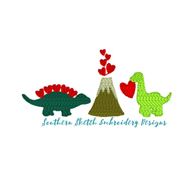 Sketch Valentine's Day Dinosaur Machine Embroidery Design