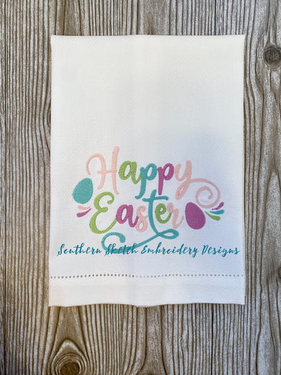 Happy Easter Fill Stitch Linen Machine Embroidery Design
