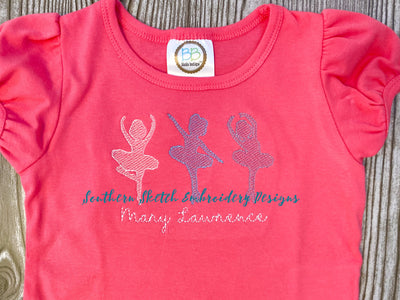Sketch Ballerina Girl Trio Machine Embroidery Design