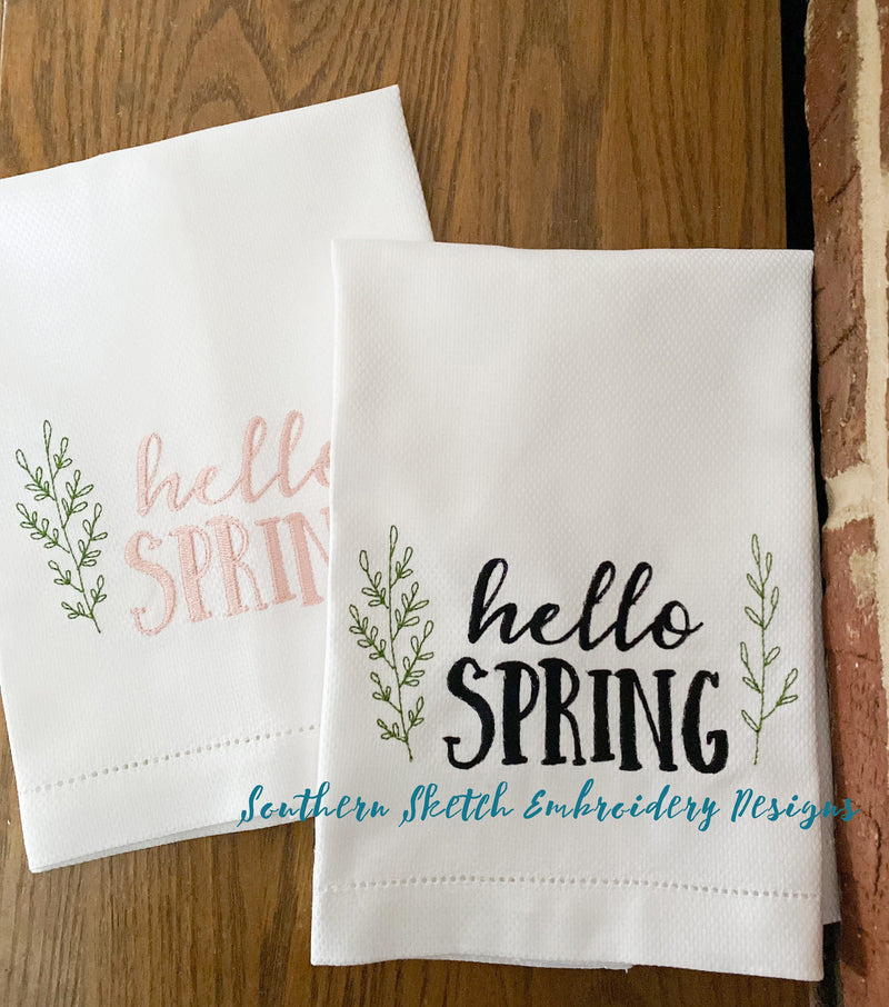 Hello Spring Fill Stitch Linen Machine Embroidery Design