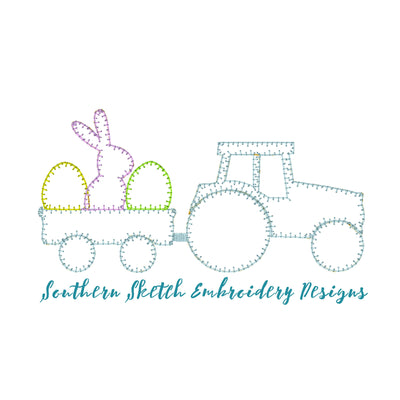 Applique Easter Tractor Machine Embroidery Design