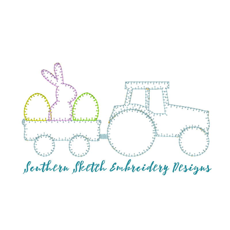 Applique Easter Tractor Machine Embroidery Design