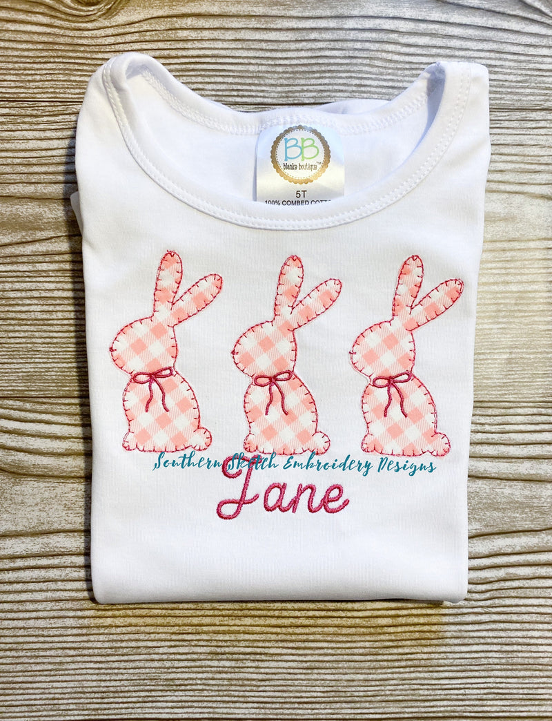 Applique Bunny Trio with Bow Machine Easter Embroidery Design