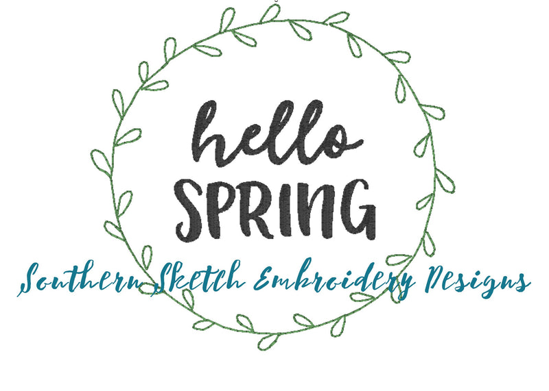 Hello Spring Wreath Linen Machine Embroidery Design