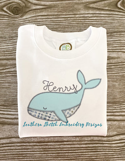 Applique Whale Machine Embroidery Design