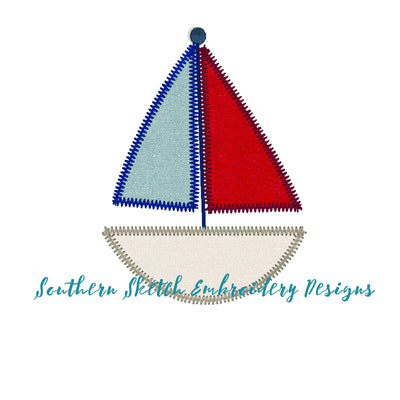 Applique Summer Sailboat Machine Embroidery Design