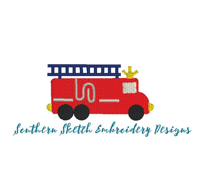 Mini Fill Stitch Firetruck Machine Embroidery Design