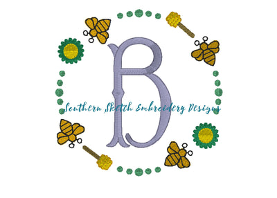 Honey Bee Monogram Frame Machine Embroidery Design