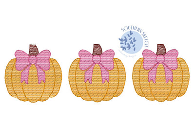 Sketch Pumpkin Bow Trio Machine Embroidery Design