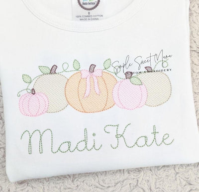 Sketch Fall Pumpkin Patch with Bow Machine Embroidery Design