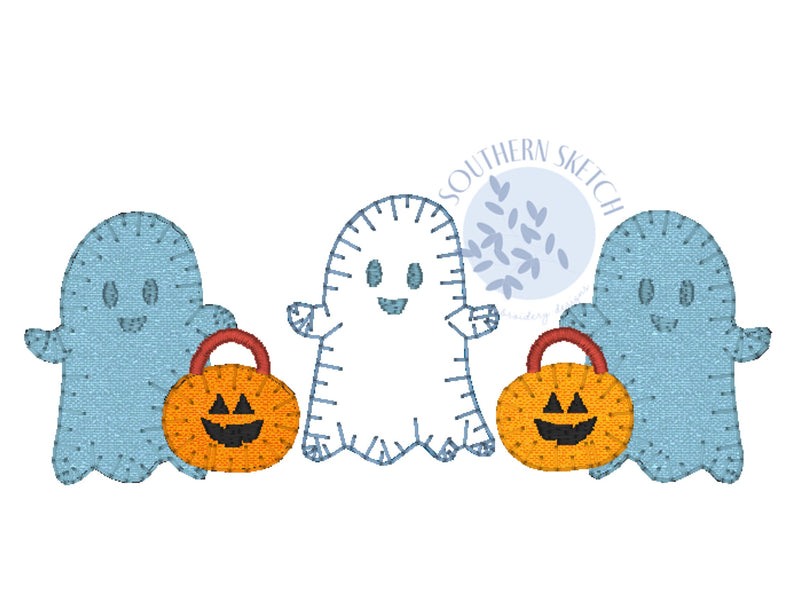 Applique Halloween Ghosts with Bow Add On Machine Embroidery Design