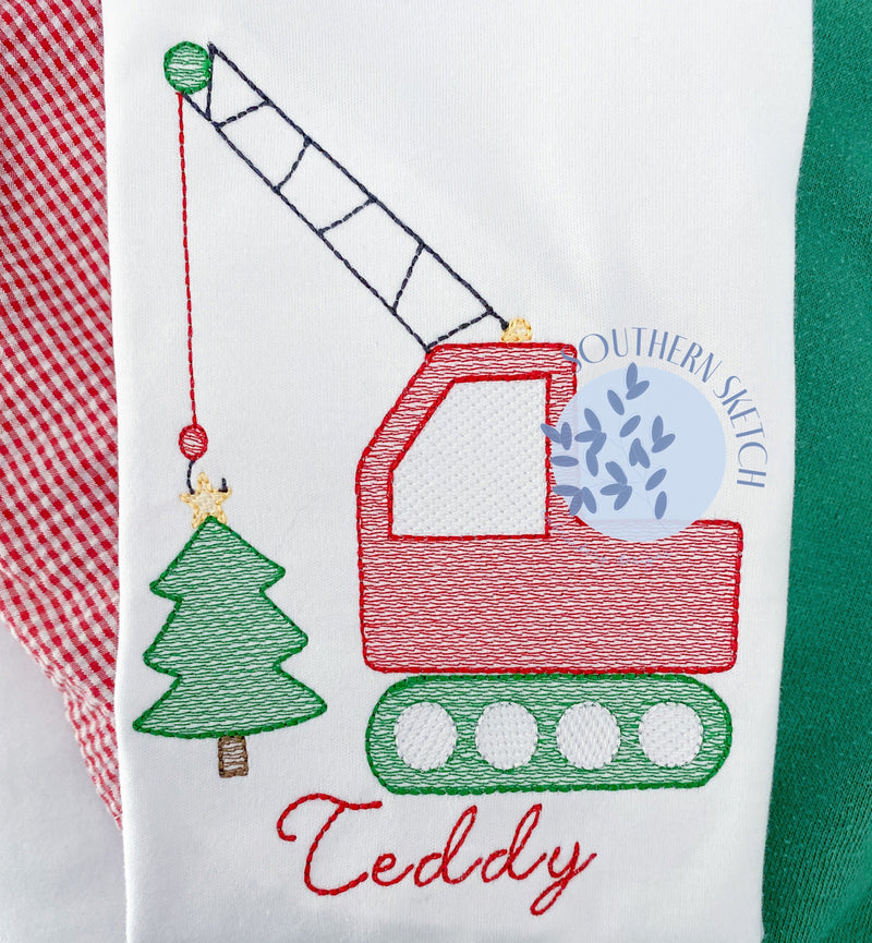 Sketch Christmas Crane Truck Machine Embroidery Design
