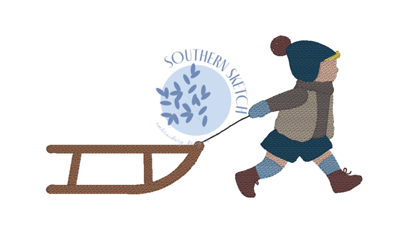 Sketch Winter Nordic Boy Pulling Sled