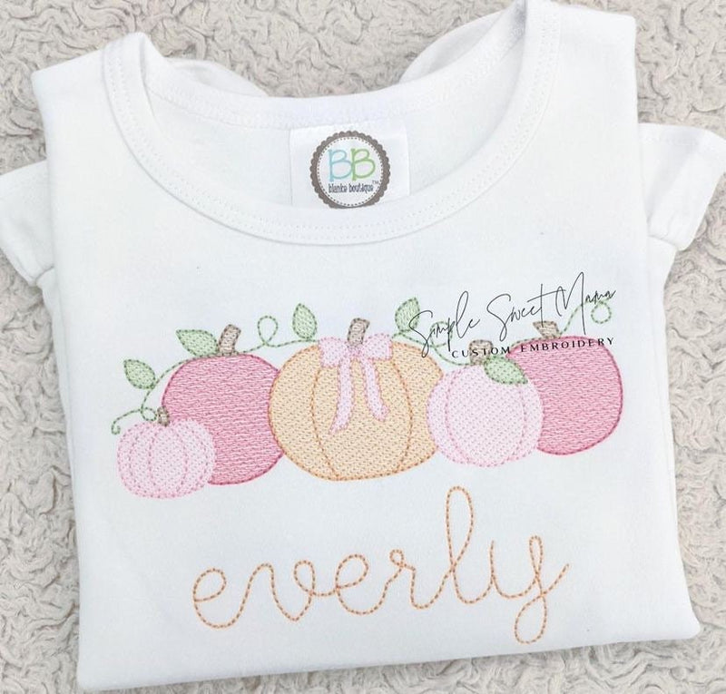 Sketch Fall Pumpkin Patch with Bow Machine Embroidery Design
