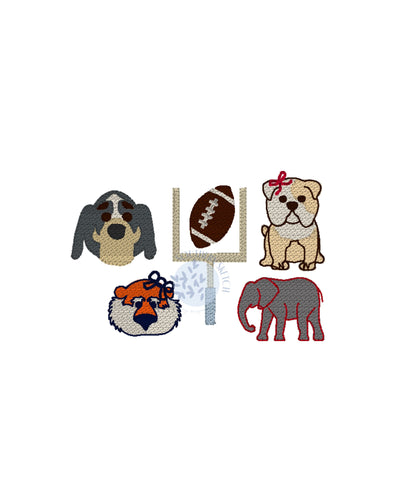 Sketch SEC Football Mascot Bundle Tennessee, Georgia, Alabama, Mississippi State, Auburn, LSU Machine Embroidery Design