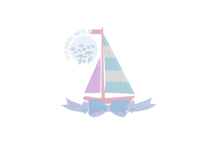 Mini Fill Stitch Sailboat Ocean Wave Watercolor Bow Machine Embroidery Design 1.5", 2", 2.5"