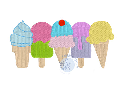 Mini Fill Stitch Popsicles and Ice Cream Cones Summer Machine Embroidery Design 
