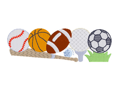 Mini Fill Stitch Sports Spring Summer Basketball, Golf, Football, Baseball, Soccer Ball Machine Embroidery Design
