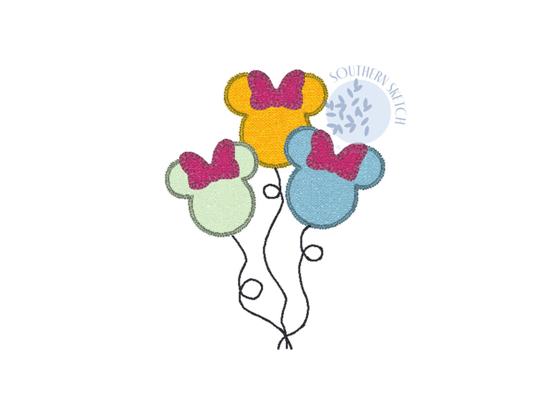 Applique Mouse Balloons with Bows Machine Embroidery Design