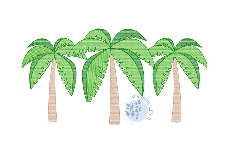 Palm Tree Trio Sketch Fill Light Fill Beach Machine Embroidery Design Instant Digital Download 4x4, 5.5", 5x7, 6x10