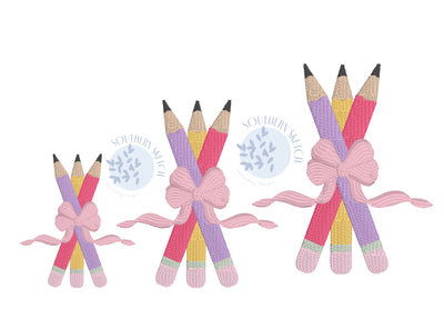 Mini Fill Stitch Bow Pencils Back to School Fall Machine Embroidery Design File Instant Digital Download 1.5" 2", 2.5"