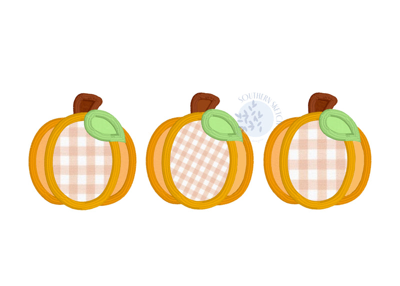 Applique Pumpkin Trio Satin Stitch Fall Machine Embroidery Design Instant Digital Download 4x4, 5", 6x10