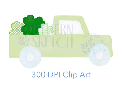 Shamrock Truck Clovers St. Patrick's Day Watercolor .png Clip Art