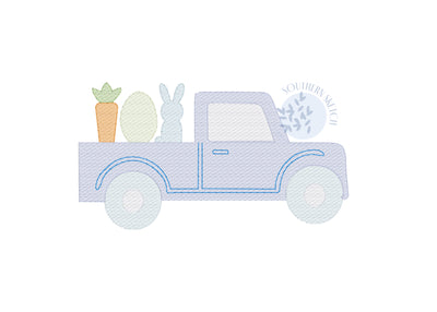 Easter Truck Bunny, Egg, Carrot Spring Sketch Fill, Light Fill Machine Embroidery Design