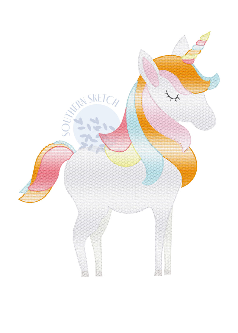 Rainbow Unicorn Sketch Light Fill Machine Embroidery Design File Instant Digital Download 4x4, 5", 5x7, 6x10