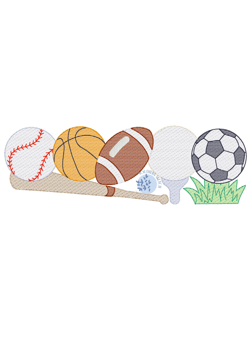 Classic, Southern Style Sketch Fill, Light Fill Sports Baseball, Basketball, Golf, Football, Soccer Machine Embroidery Design