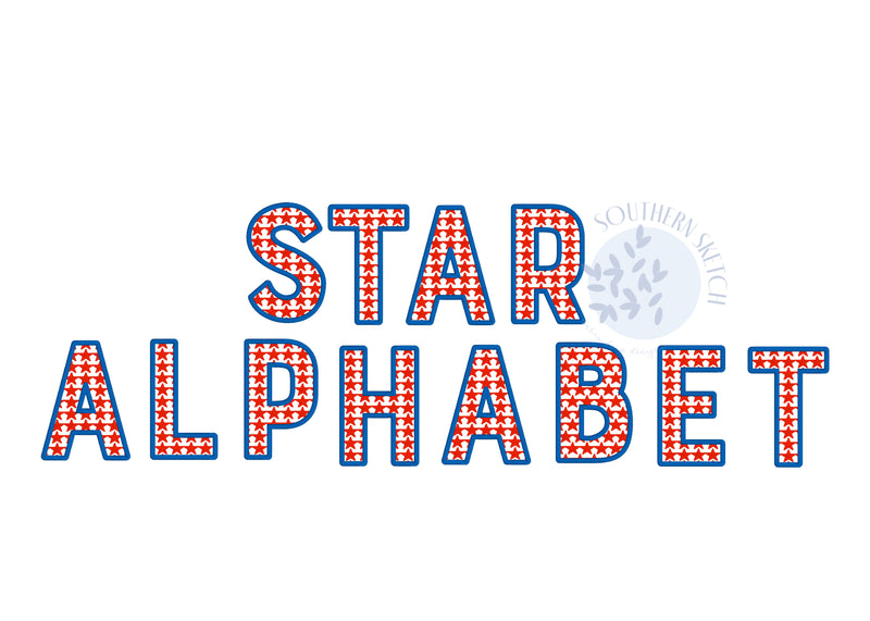 Patriotic Star Alphabet Machine Embroidery 4th of July Summer Monogram