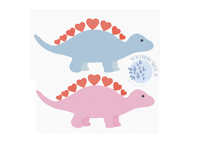 Valentine's Day Sketch Stegosaurus Valendino Heart Dinosaur Machine Embroidery Design