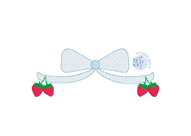 Mini Strawberry Bow Sketch Fill Satin Stitch Strawberries Machine Embroidery Design 4"