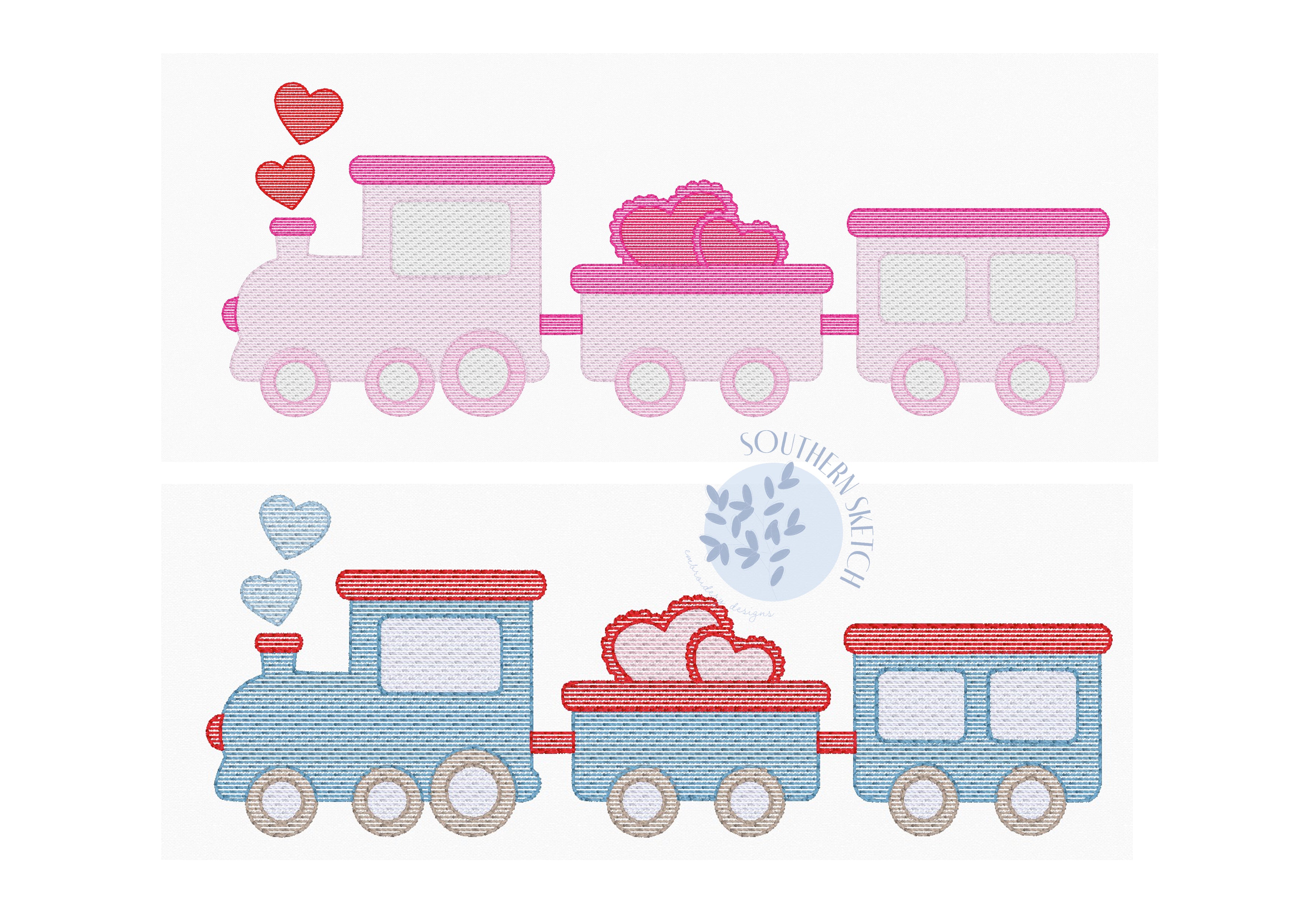 Sketch Heart Valentine Train Machine Embroidery Design File – Southern ...