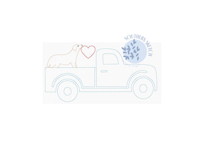 Vintage Bean Stitch Valentine Truck Valentine's Day Dog Lab Heart Machine Embroidery Design