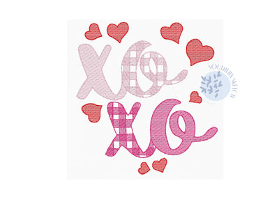 Sketch Gingham XO Hearts Valentine's Day Machine Embroidery Design